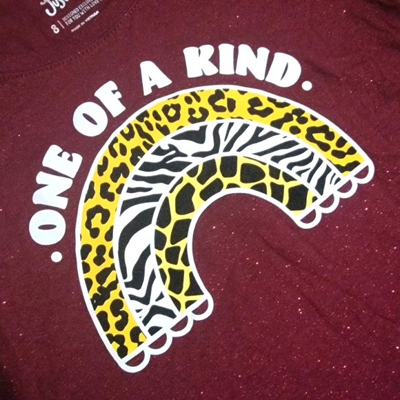 Justice Girls Sizes 8 Red Sparkly “One Of A Kind” Animal Print T-Shirt NWT - Picture 4 of 4